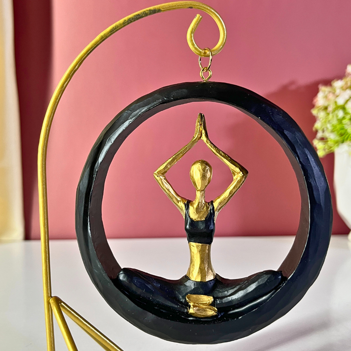 Blue & Gold Hanging Yoga Figurine Polyresin