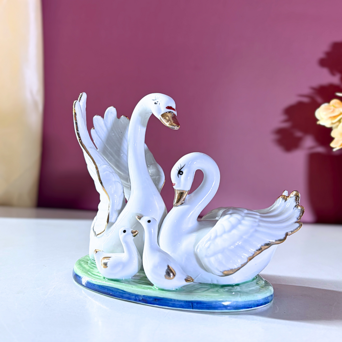 Ceramic Swan Family Showpiece Set – Elegant Home Décor by The Decor Paradise