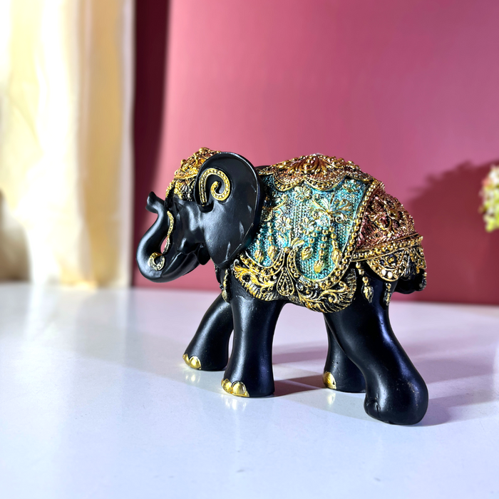 Midnight Maharaja Polyresin Elephant – Hand painted Luxe Décor by The Decor Paradise