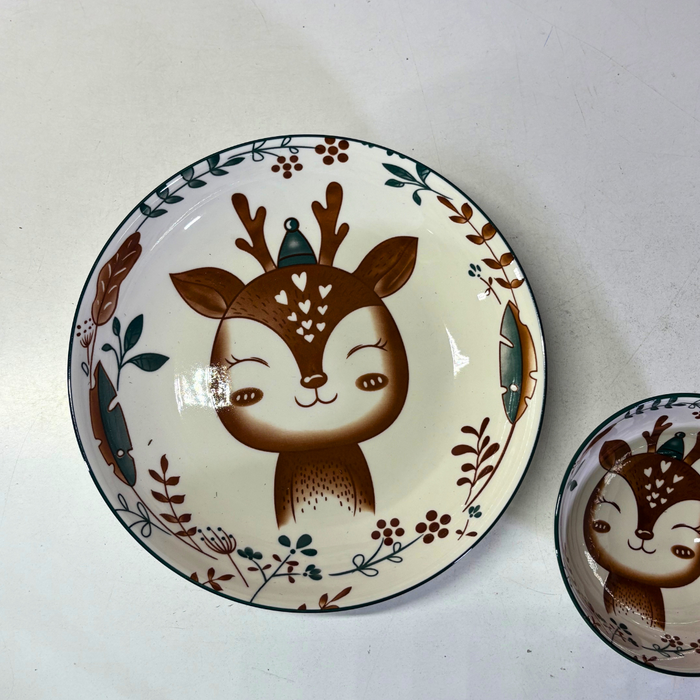 Woodland Deer Ceramic Bowl & Plate Gift Set (5 Pieces) – Forest Friends Dinnerware Collection