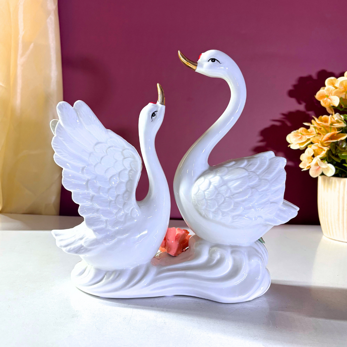 Enchanted Swan Romance Ceramic Figurine Set – Luxe Love Showpiece by The Decor Paradise