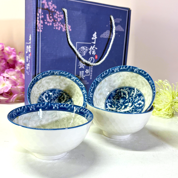 Chinoiserie Blue & White Ceramic Bowl Set of 4 Online India | The Decor Paradise