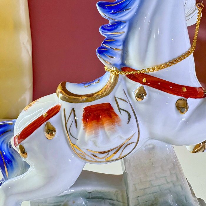 Royal Blue Ceramic Stallion – Premium Art Décor by The Decor Paradise