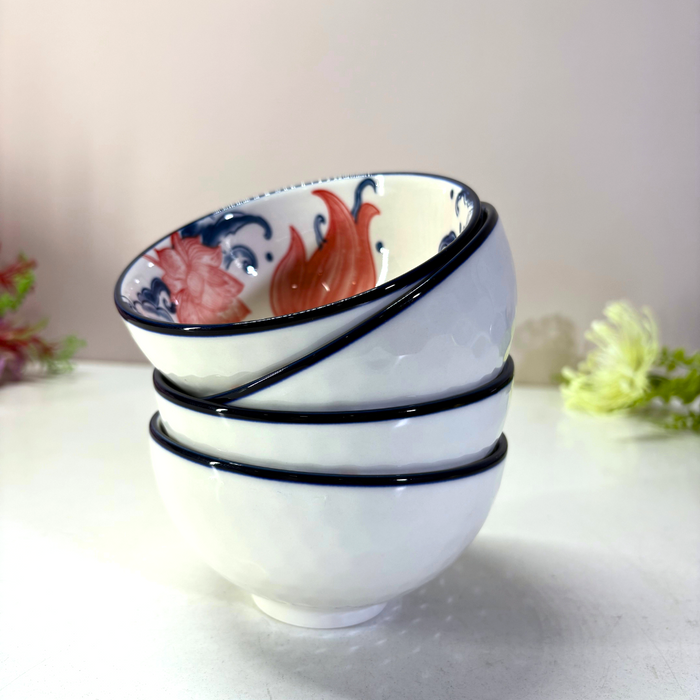 Japanese Koi Lotus Ceramic Bowl Set (4 Pieces) – Traditional Oriental Serving Collection