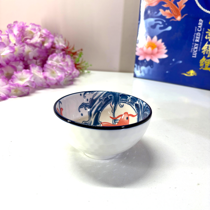Chinoiserie Blue & White Ceramic Bowl Set of 6 – Hand-Painted Floral Collection