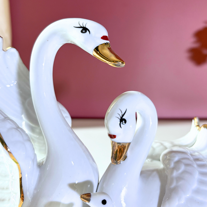 Ceramic Swan Family Showpiece Set – Elegant Home Décor by The Decor Paradise