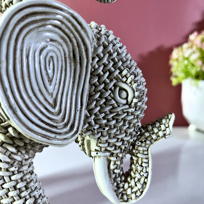 Whimsical Woven Polyresin Elephant Stack – Artisan Home Décor by The Decor Paradise
