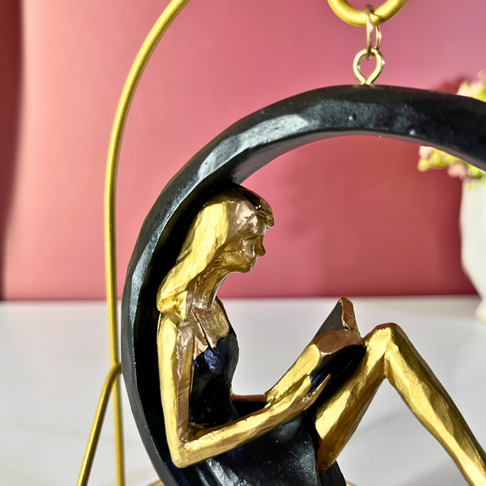 Blue & Gold Hanging Reading Girl Figurine Polyresin
