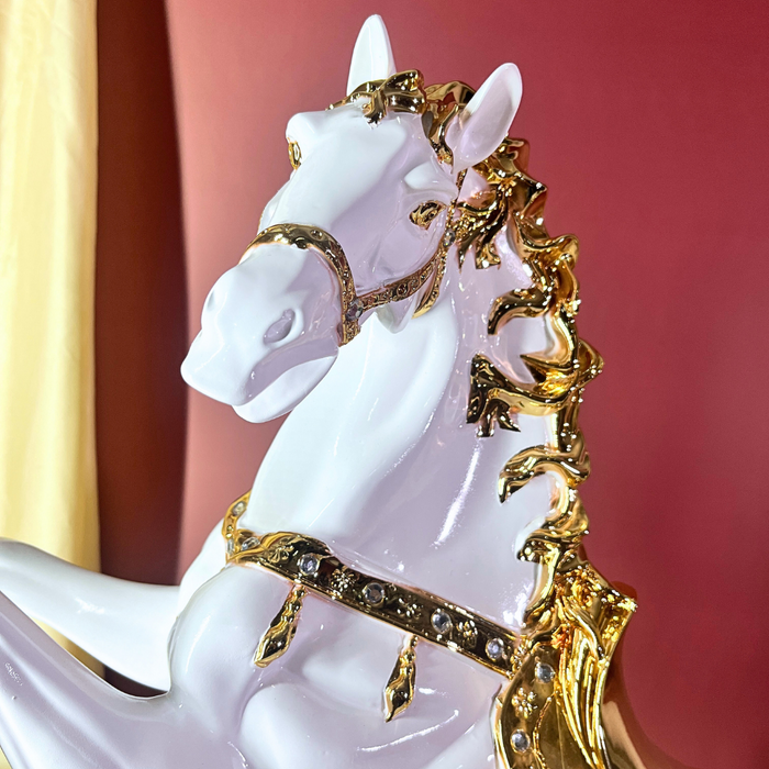 Premium White & Gold Rearing Horse Statue Online India | The Decor Paradise