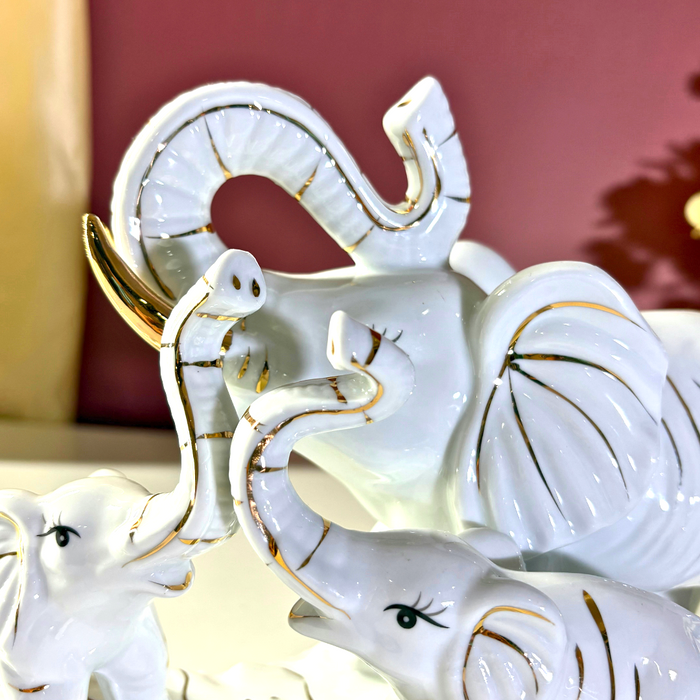 Royal Kin Ceramic Elephant Ensemble – Premium Vastu Décor by The Decor Paradise