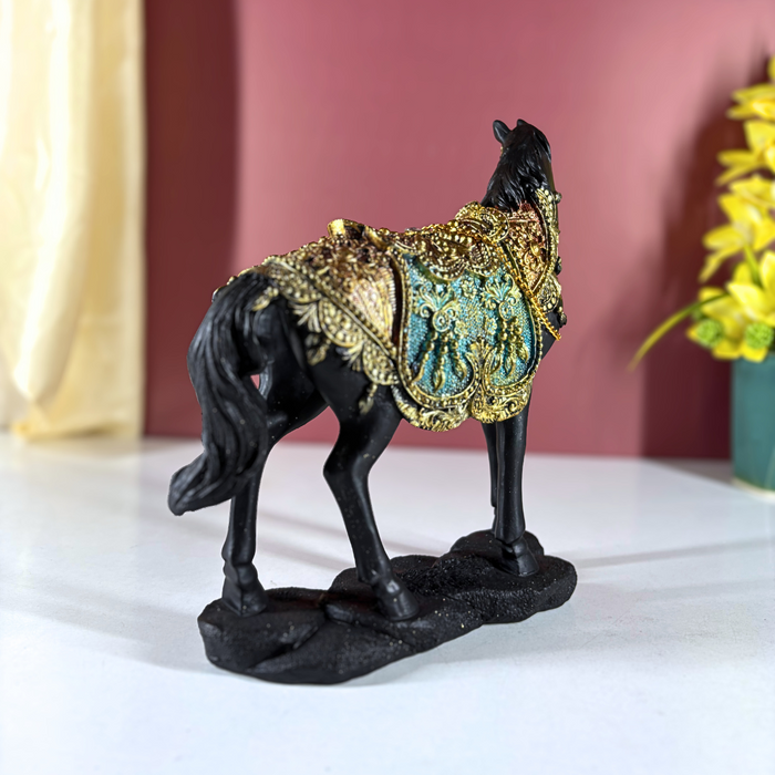 Midnight Regal Rajasthani Horse –  Polyresin Décor by The Decor Paradise