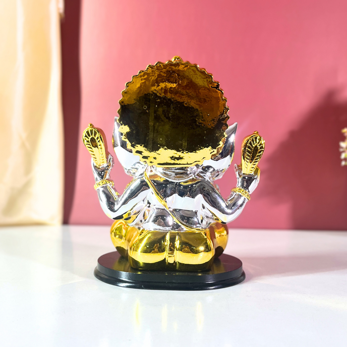 Silver and Gold Resin Lord Ganesha Statue | Elegant Ganpati Idol for Home & Office | Vastu Gift for Prosperity & Success (19 cm)