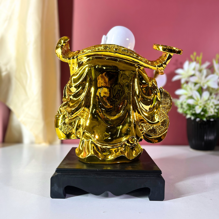 White and Gold Laughing Buddha Statue for Home & Office | Resin Feng Shui Money Buddha | Brings Wealth, Joy & Good Fortune (31cm)