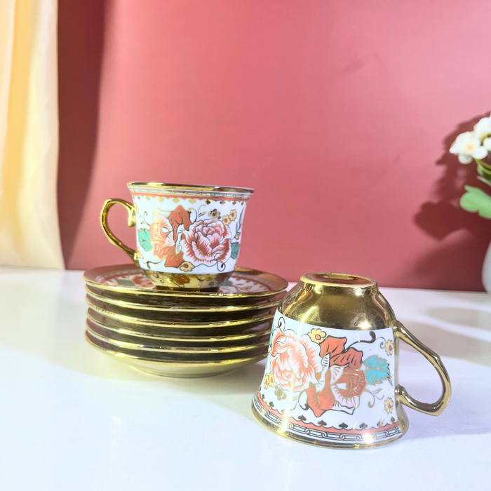 Mint Rose Gold-Trim Ceramic Tea Cup & Saucer Set – 12-Piece Collection