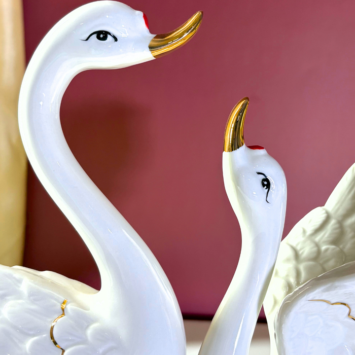 Enchanted Swan Romance Ceramic Figurine Set – Luxe Love Showpiece by The Decor Paradise