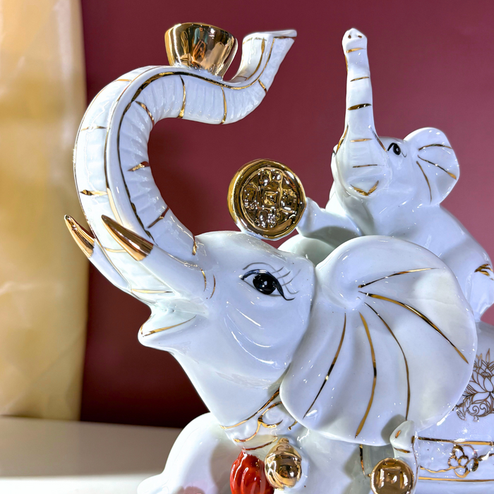 Ceramic Dynasty Elephant Family – Luxe Vastu Home Décor by The Decor Paradise