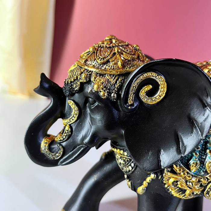 Midnight Maharaja Polyresin Elephant – Hand painted Luxe Décor by The Decor Paradise