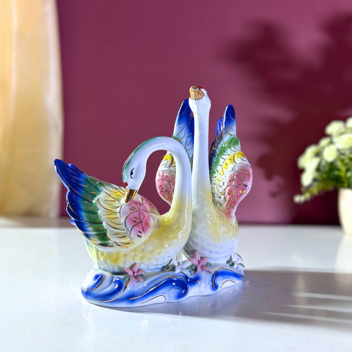 Majestic Harmony Ceramic Swan Duo – Premium Art Décor by The Decor Paradise
