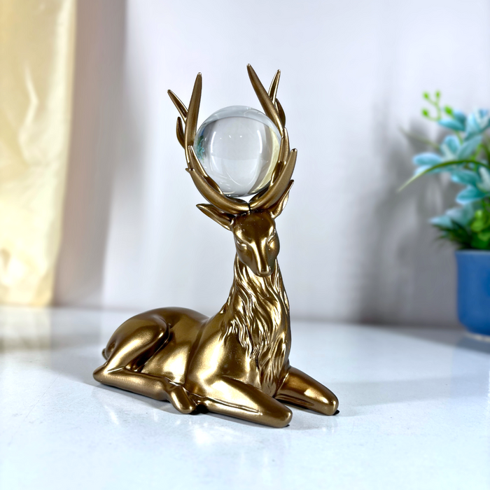 Gold Finish Crystal-Horn Deer Figurine Set of 2
