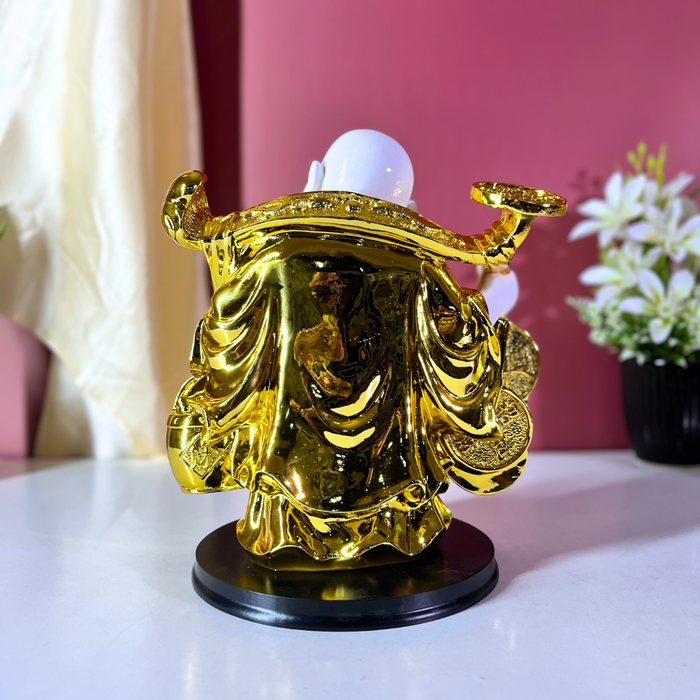 Premium Resin Laughing Buddha Statue - 28cm Golden Feng Shui Home Decor Showpiece