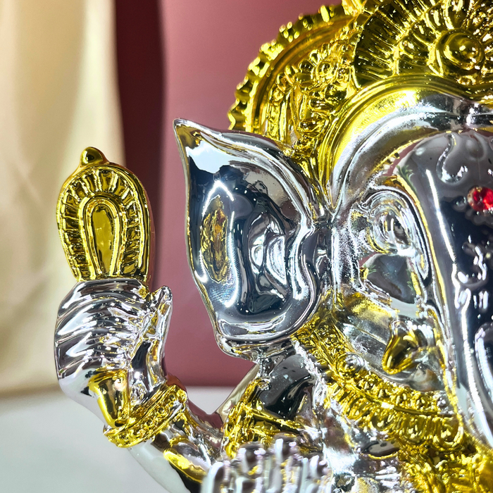 Silver and Gold Resin Lord Ganesha Statue | Elegant Ganpati Idol for Home & Office | Vastu Gift for Prosperity & Success (19 cm)