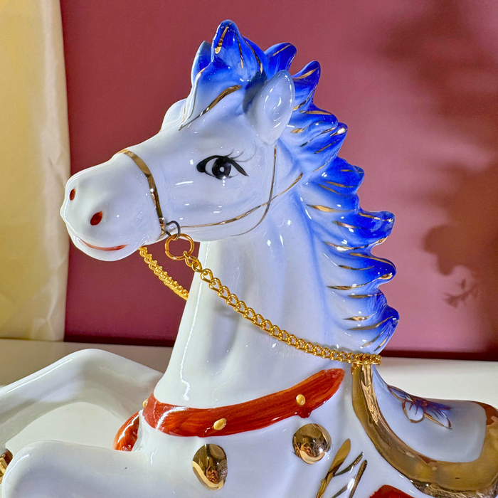 Royal Blue Ceramic Stallion – Premium Art Décor by The Decor Paradise