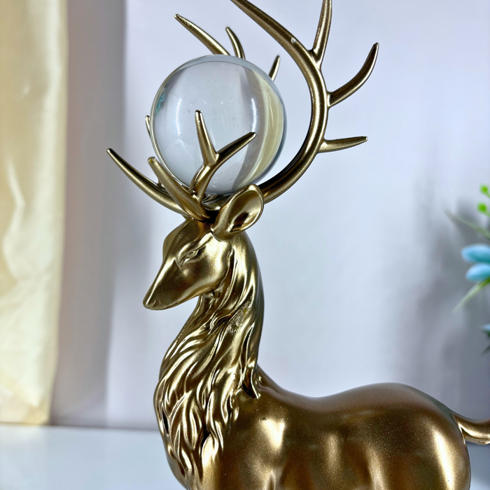 Gold Finish Crystal-Horn Deer Figurine Set of 2