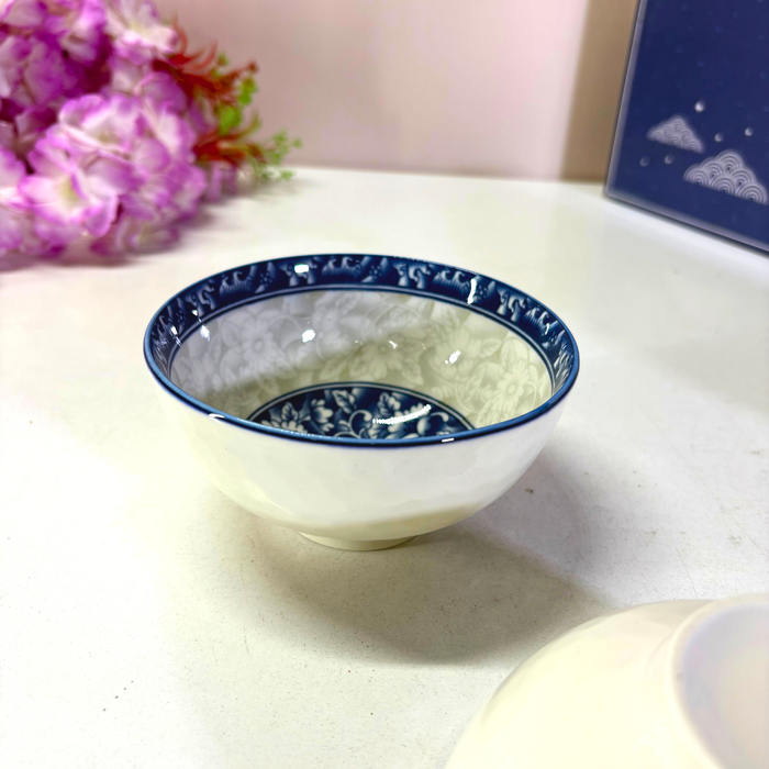 Chinoiserie Blue & White Ceramic Bowl Set (6 Pieces) – Traditional Floral Hand-Painted Collection