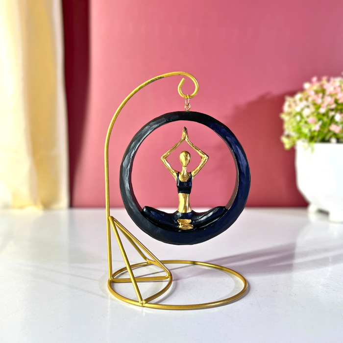 Blue & Gold Hanging Yoga Figurine Polyresin