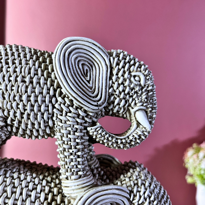 Whimsical Woven Polyresin Elephant Stack – Artisan Home Décor by The Decor Paradise