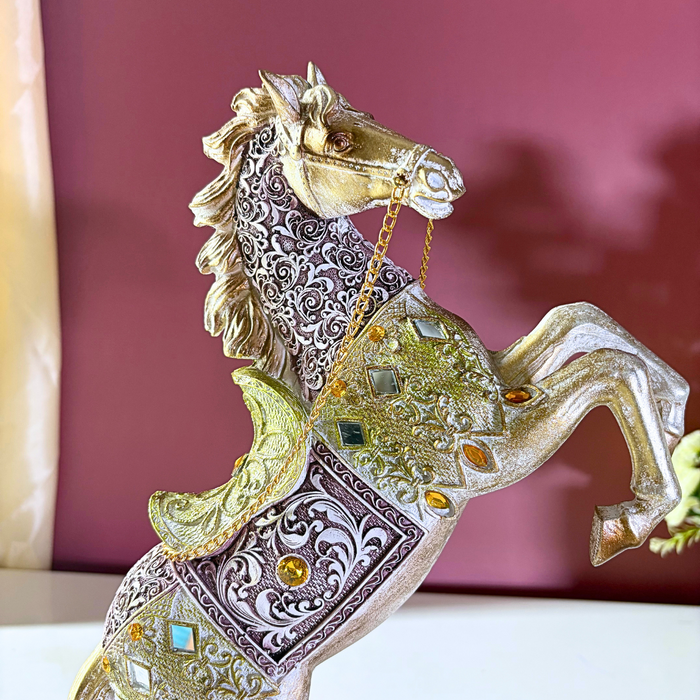 Mughal Jewel Rearing Stallion – Luxury Polyresin Horse Figurine by The Decor Paradise