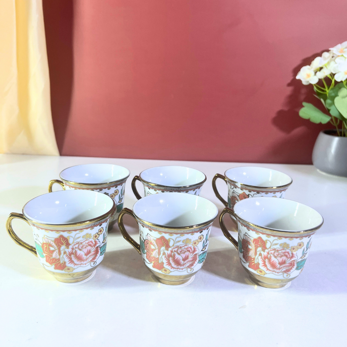 Mint Rose Gold-Trim Ceramic Tea Cup & Saucer Set – 12-Piece Collection