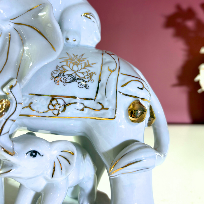 Ceramic Dynasty Elephant Family – Luxe Vastu Home Décor by The Decor Paradise