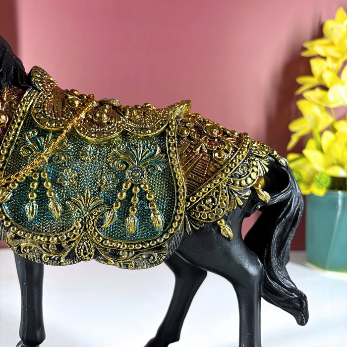 Midnight Regal Rajasthani Horse –  Polyresin Décor by The Decor Paradise