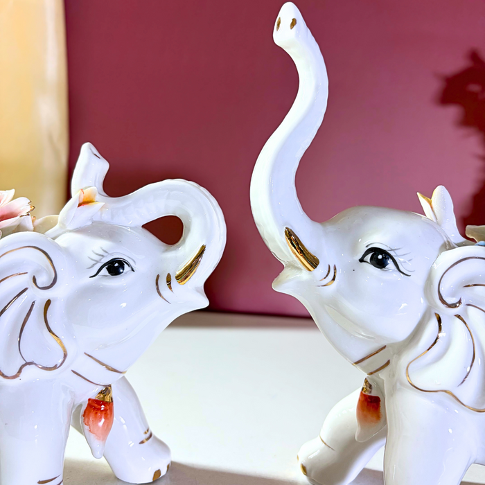 Ceramic Fortune Elephant Duo – Premium Décor by The Decor Paradise