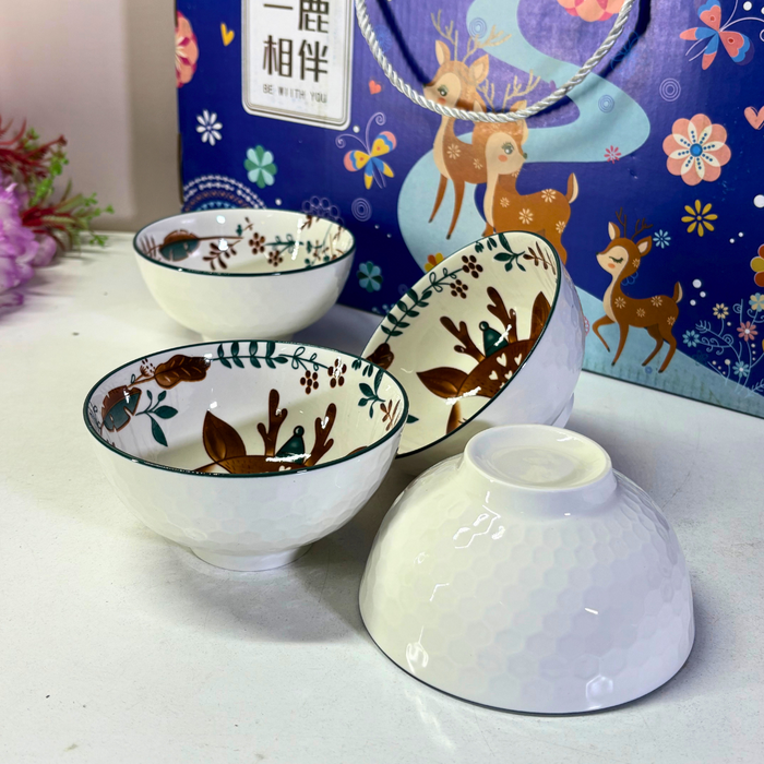 Woodland Deer Ceramic Bowl & Plate Gift Set (5 Pieces) – Forest Friends Dinnerware Collection