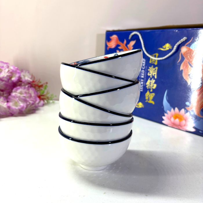 Chinoiserie Blue & White Ceramic Bowl Set of 6 – Hand-Painted Floral Collection