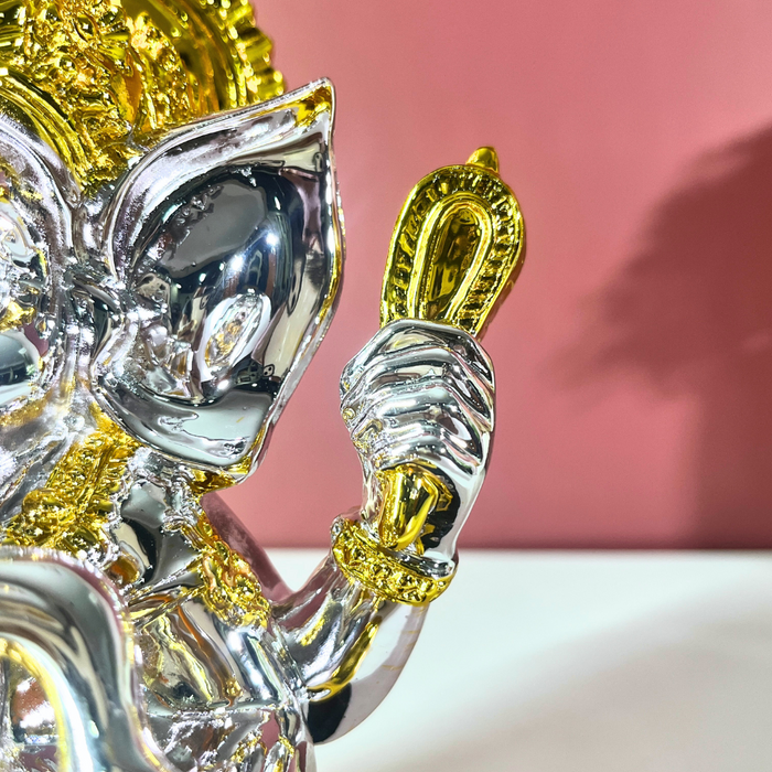 Silver and Gold Resin Lord Ganesha Statue | Elegant Ganpati Idol for Home & Office | Vastu Gift for Prosperity & Success (19 cm)