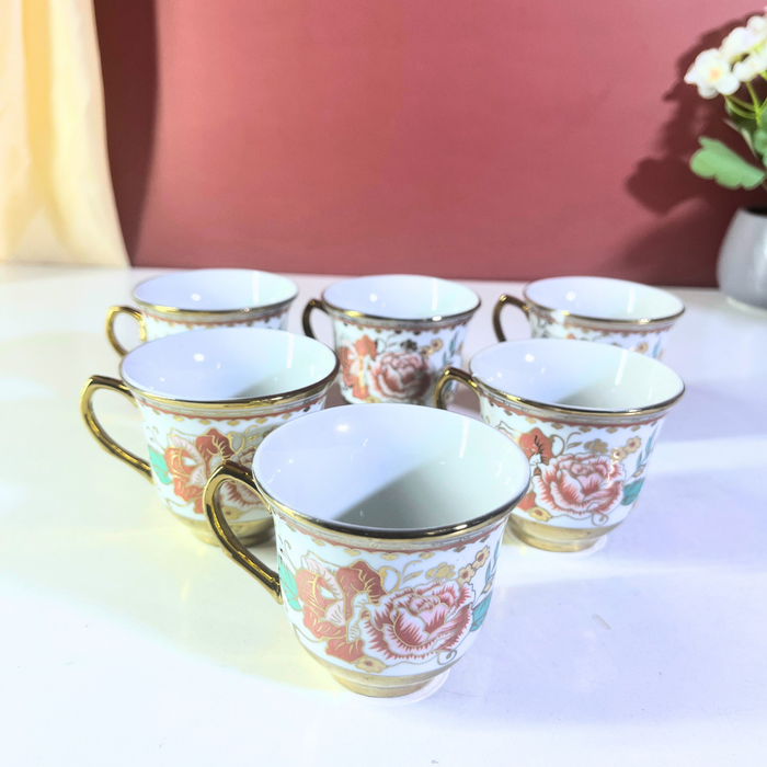 Mint Rose Gold-Trim Ceramic Tea Cup & Saucer Set – 12-Piece Collection