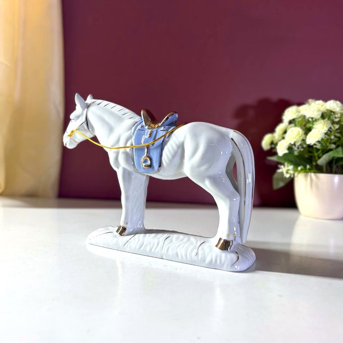 Azure Majesty Ceramic Horse Sculpture – Premium Art Décor by The Decor Paradise