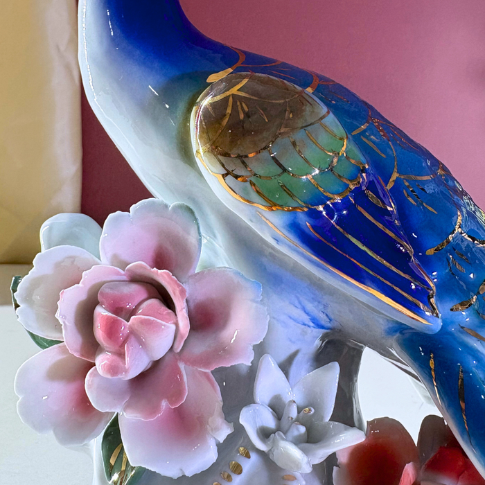 Celestial Blue Ceramic Peacock Sculpture – Premium Art Décor by The Decor Paradise