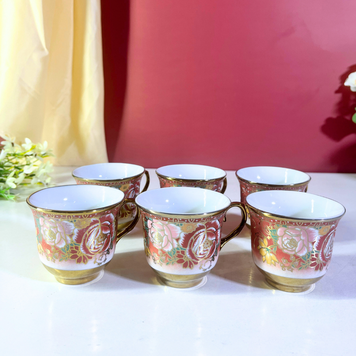 Blush Blossom Pink & Gold Ceramic Tea Cup & Saucer Set (12-Piece)