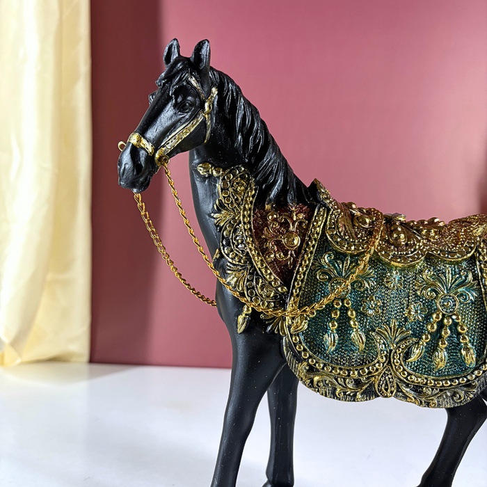Midnight Regal Rajasthani Horse –  Polyresin Décor by The Decor Paradise
