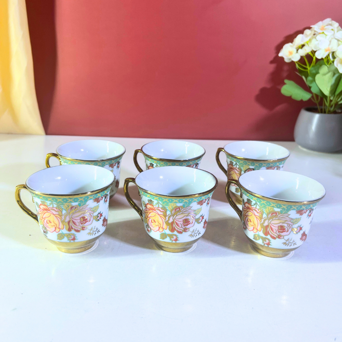 Sage Garden Mint Green Floral Ceramic Tea Cup & Saucer Set - 12 Pieces (6 Cups + 6 Saucers)