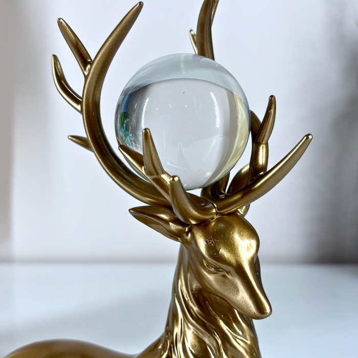 Gold Finish Crystal-Horn Deer Figurine Set of 2