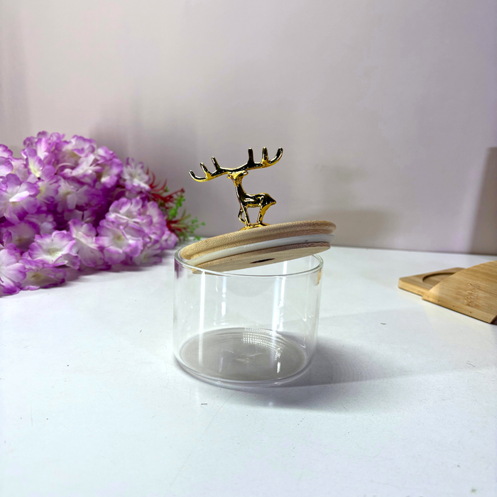 Golden Deer Crystal Glass Storage Set with Wooden Stand – The Decor Paradise