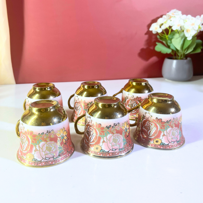 Blush Blossom Pink & Gold Ceramic Tea Cup & Saucer Set (12-Piece)