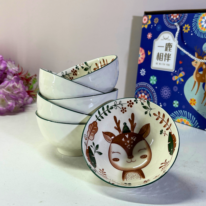 Woodland Deer Ceramic Bowl & Plate Gift Set (5 Pieces) – Forest Friends Dinnerware Collection