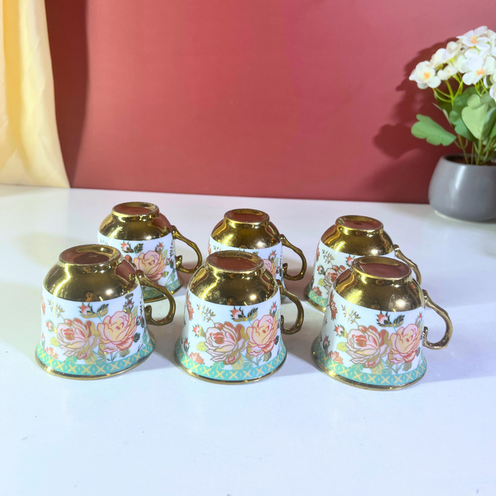 Sage Garden Mint Green Floral Ceramic Tea Cup & Saucer Set - 12 Pieces (6 Cups + 6 Saucers)