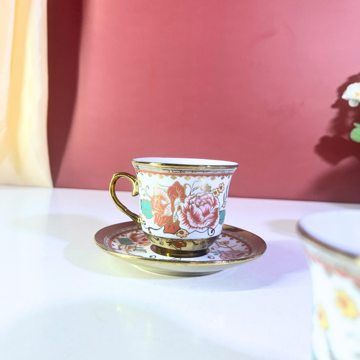 Mint Rose Gold-Trim Ceramic Tea Cup & Saucer Set – 12-Piece Collection